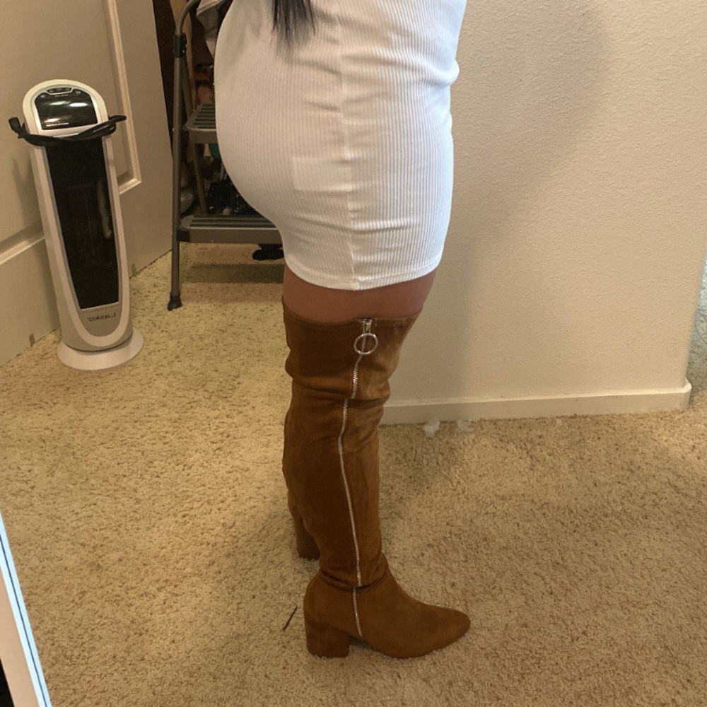 JustFab Over the knee cognac suede boots